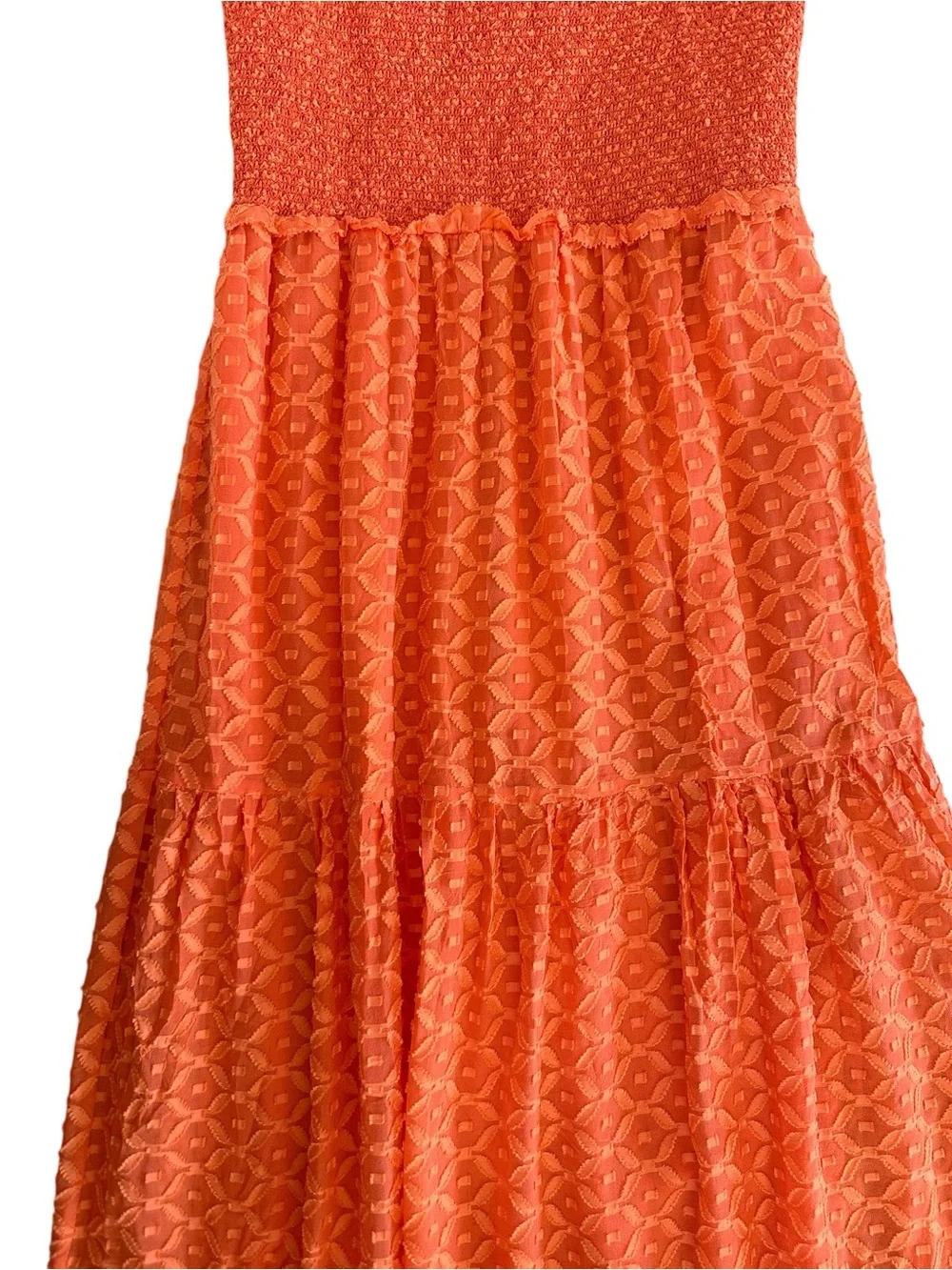 Alice + Olivia Orange Smocked Bodice Silk Blend Maxi Dress - Picture 2 of 6